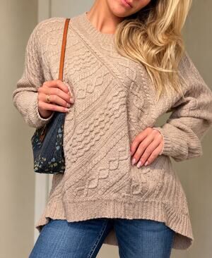 Oversized Cable Knit Sweater – Cozy Beige Wool Blend Fall Sweater